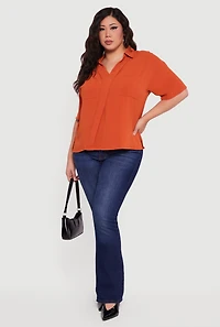 Plus Puff Sleeve Collared Blouse