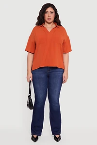 Plus Puff Sleeve Collared Blouse