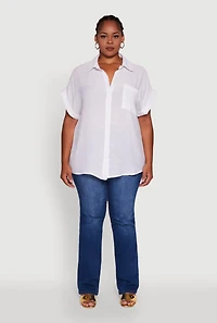 Plus Gauze Knit Button Front Dolman Sleeve Shirt