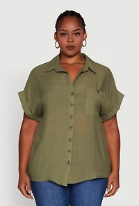 Womens Plus Gauze Knit Button Front Dolman Sleeve Shirt, 2X