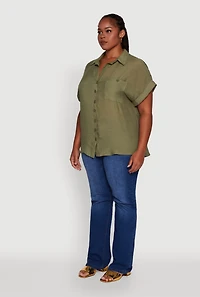 Womens Plus Gauze Knit Button Front Dolman Sleeve Shirt, 2X