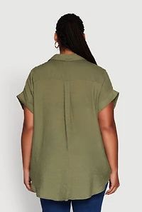 Womens Plus Gauze Knit Button Front Dolman Sleeve Shirt, 2X