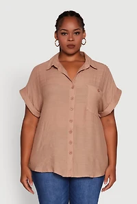 Womens Plus Size Gauze Knit Button Front Dolman Sleeve Shirt, Beige, Size 3X