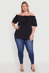 Womens Plus Size Stylish Off the Shoulder Tiered Sleeve Blouse, Black, Size 3X