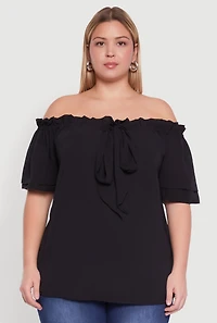 Womens Plus Size Stylish Off the Shoulder Tiered Sleeve Blouse, Black, Size 3X