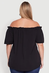 Womens Plus Size Stylish Off the Shoulder Tiered Sleeve Blouse, Black, Size 3X