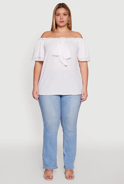 Womens Plus Stylish Off the Shoulder Tiered Sleeve Blouse,