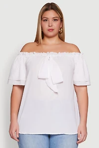 Womens Plus Size Stylish Off the Shoulder Tiered Sleeve Blouse, White, Size 1X