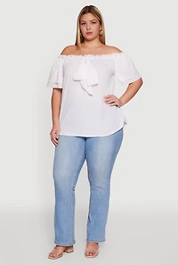 Womens Plus Size Stylish Off the Shoulder Tiered Sleeve Blouse, White, Size 1X
