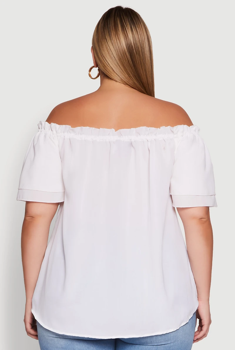 Womens Plus Size Stylish Off the Shoulder Tiered Sleeve Blouse, White, Size 1X