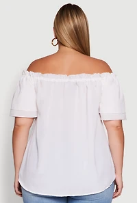 Womens Plus Size Stylish Off the Shoulder Tiered Sleeve Blouse, White, Size 1X