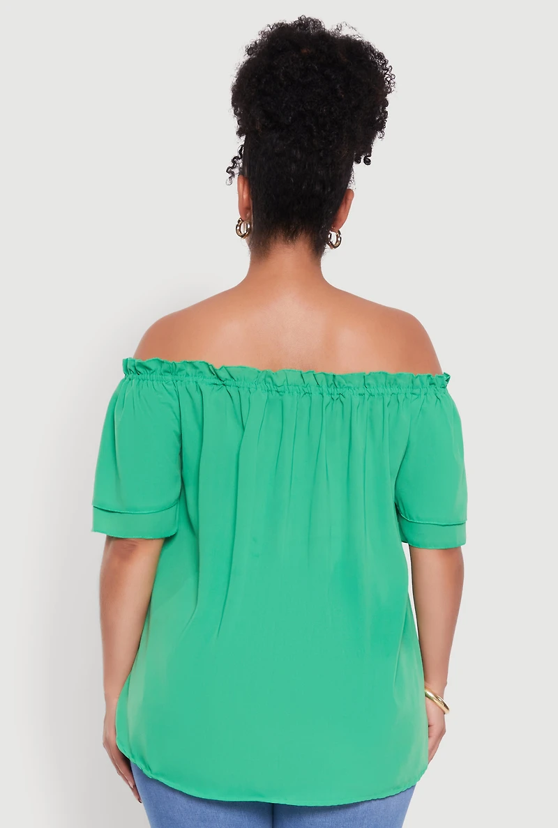 Womens Plus Size Stylish Off the Shoulder Tiered Sleeve Blouse, Green, Size 2X