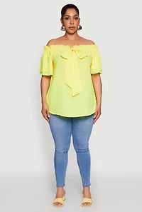 Womens Plus Size Stylish Off the Shoulder Tiered Sleeve Blouse, Yellow, Size 1X