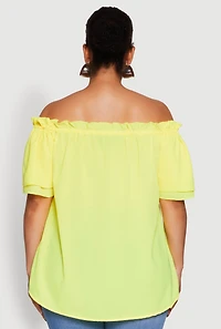 Womens Plus Size Stylish Off the Shoulder Tiered Sleeve Blouse, Yellow, Size 1X