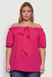 Womens Plus Size Stylish Off the Shoulder Tiered Sleeve Blouse, Pink, Size 2X