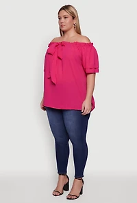 Womens Plus Size Stylish Off the Shoulder Tiered Sleeve Blouse, Pink, Size 2X