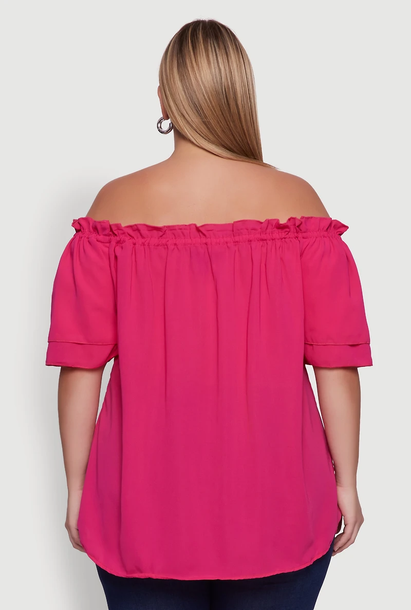Womens Plus Size Stylish Off the Shoulder Tiered Sleeve Blouse, Pink, Size 2X