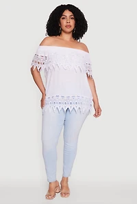 Plus Crochet Trim Off the Shoulder Blouse
