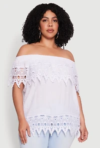 Plus Crochet Trim Off the Shoulder Blouse