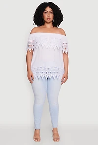 Plus Crochet Trim Off the Shoulder Blouse