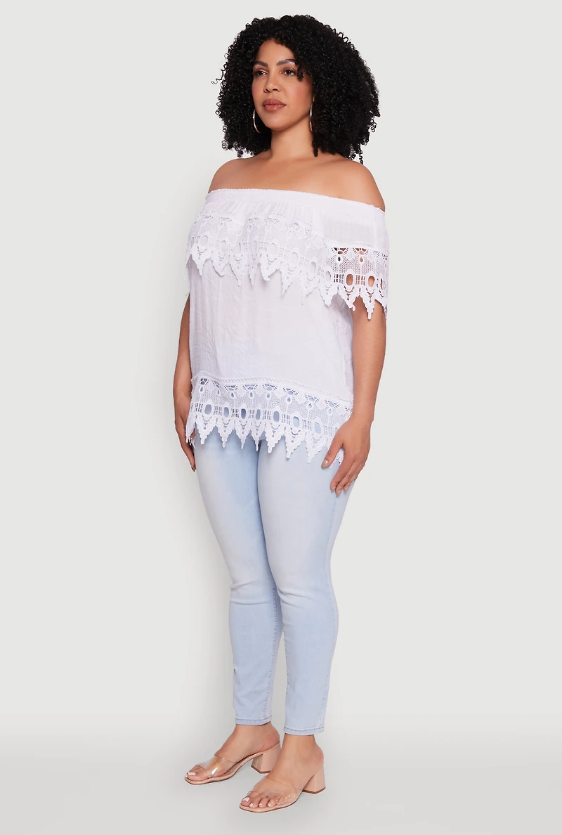 Plus Crochet Trim Off the Shoulder Blouse