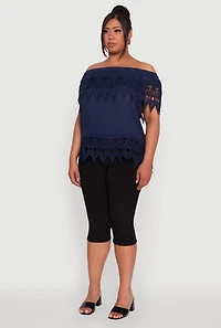 Womens Plus Crochet Trim Off the Shoulder Blouse,