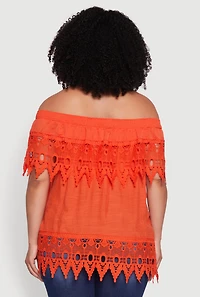 Womens Plus Crochet Trim Off the Shoulder Blouse,