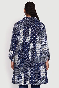 Womens Plus Size Patch Patterned Maxi Top, Blue, Size 3X