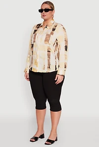 Womens Plus Size Stylish Printed Classic Fit Long Sleeve Shirt, Multi, Size 1X