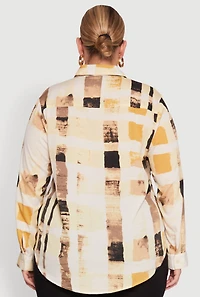 Womens Plus Size Stylish Printed Classic Fit Long Sleeve Shirt, Multi, Size 1X