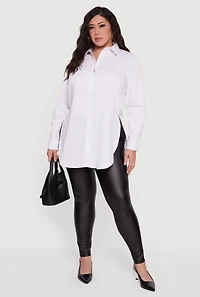 Plus Long Sleeve Button Front Tunic Blouse