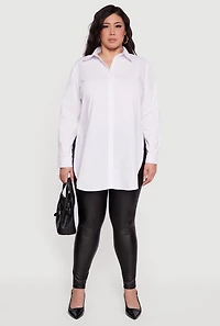 Plus Long Sleeve Button Front Tunic Blouse