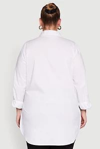 Womens Plus Size Long Sleeve Tunic Shirt with Face Print, White, Size 1X