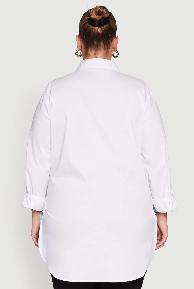 Womens Plus Size Long Sleeve Tunic Shirt with Face Print, White, Size 3X