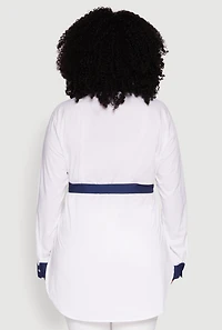 Womens Plus Size Color Blocked Tie Waist Belted Tunic Shirt, Multi, Size 2X