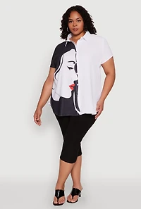 Womens Plus Size Two Tone Face Print Shirt, Multi, Size 2X