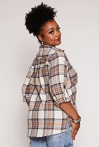 Plus Lurex Plaid Tabbed Sleeve Shirt
