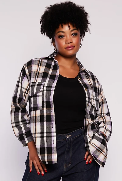 Plus Plaid Pattern Button Front Shirt