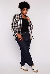 Womens Plus Size Plaid Pattern Button Front Shirt, Multi, Size 2X