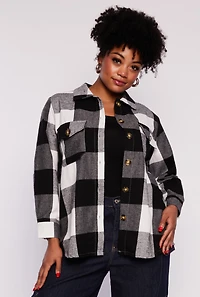 Plus Plaid Flannel Button Front Shacket