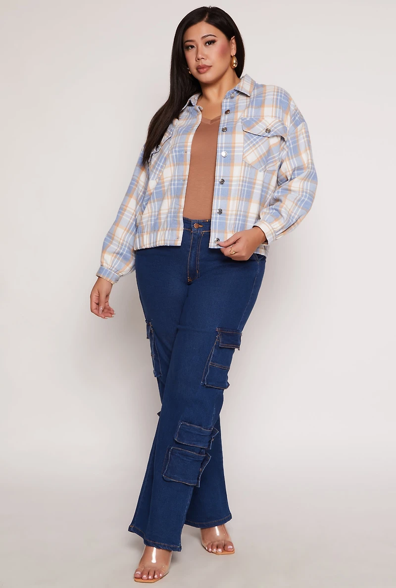 Plus Plaid Brushed Knit Flannel Shirt