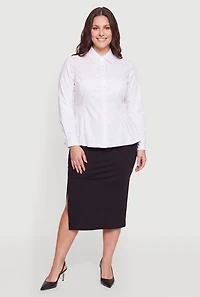 Plus Button Front Poplin Peplum Shirt