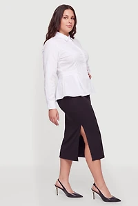 Plus Button Front Poplin Peplum Shirt