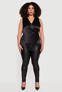 Plus Sleeveless Satin Faux Wrap Top