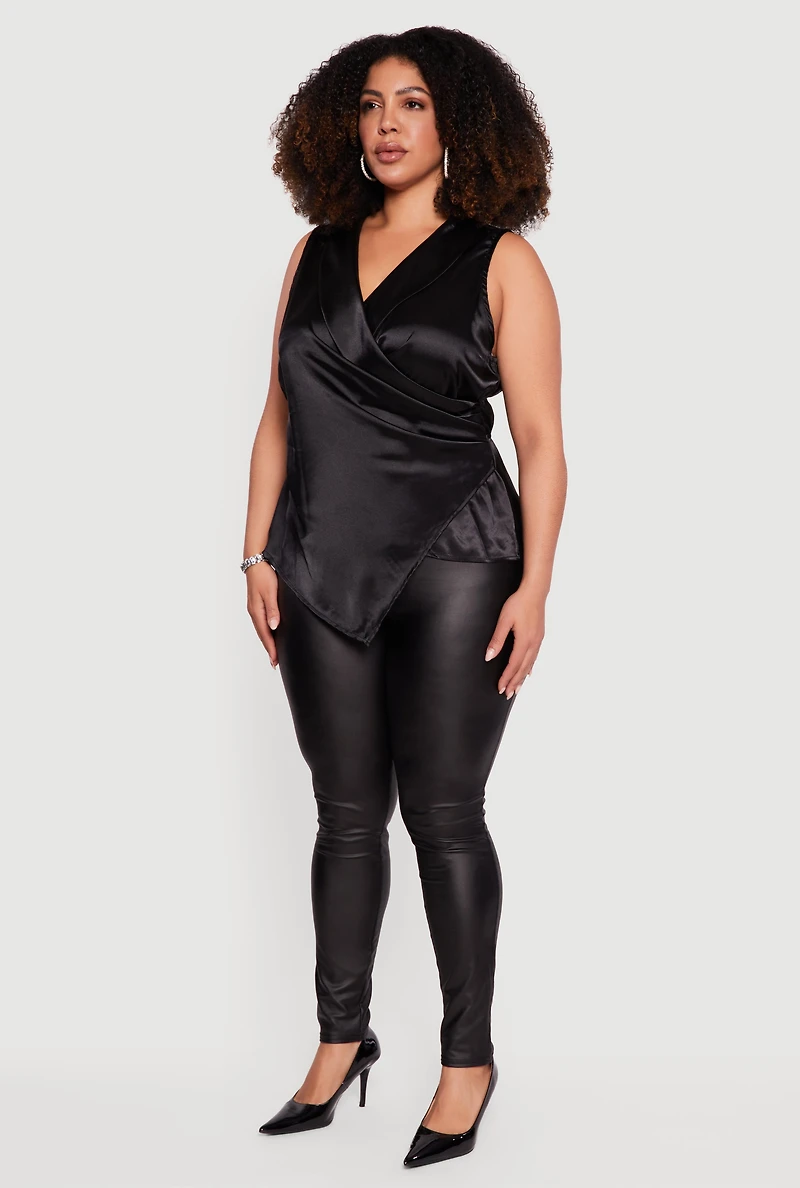 Plus Sleeveless Satin Faux Wrap Top