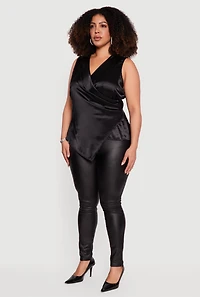 Plus Sleeveless Satin Faux Wrap Top