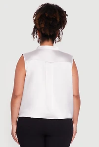 Plus Sleeveless Notch Neck Satin Faux Wrap Top
