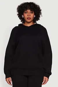 Plus Kangaroo Pocket Ribbed Knit Sweater Hoodie