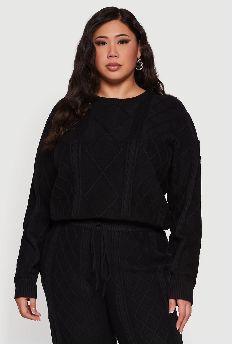 Plus Cable Knit Crew Neck Sweater