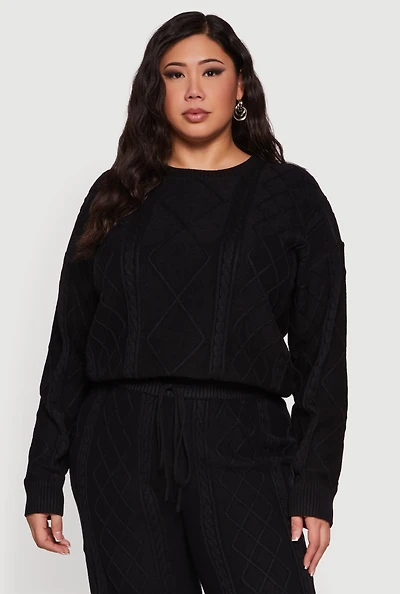 Plus Cable Knit Crew Neck Sweater